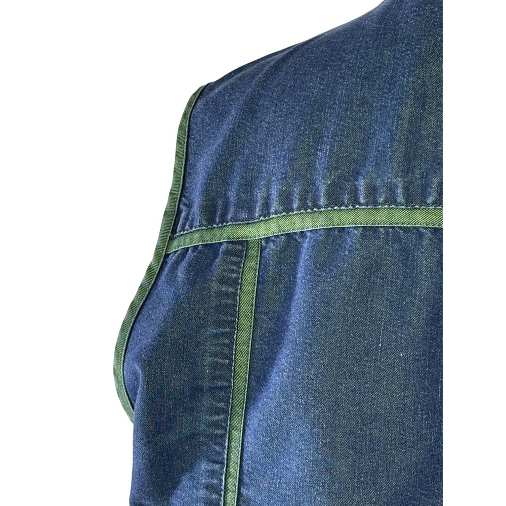 Saint Germain Paris Vintage‎ Denim Vest XL Womens Blue Green Trim USA Made - Picture 4 of 10